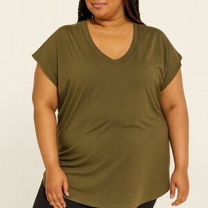 ATHLETA "Outbound Twist" V-Neck Knotted Back Sleeveless Tee, Olive Brown - 3X